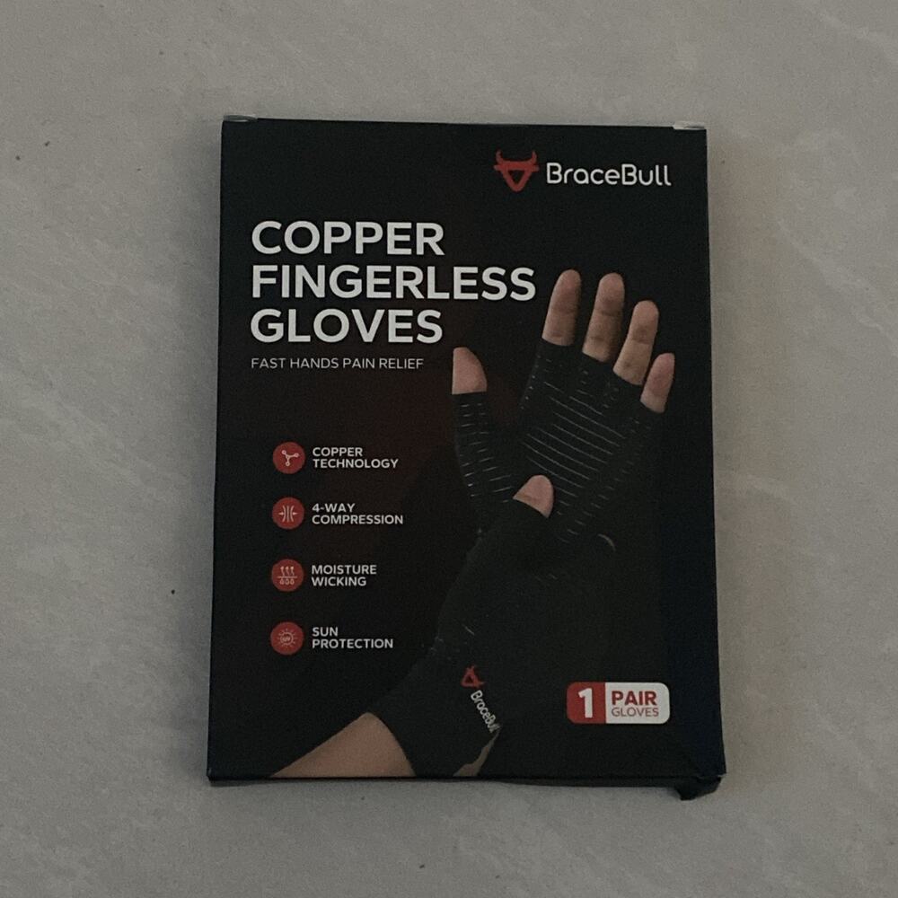BraceBull Arthritis Gloves 2 Count Copper Fingerless Compression Glov... M